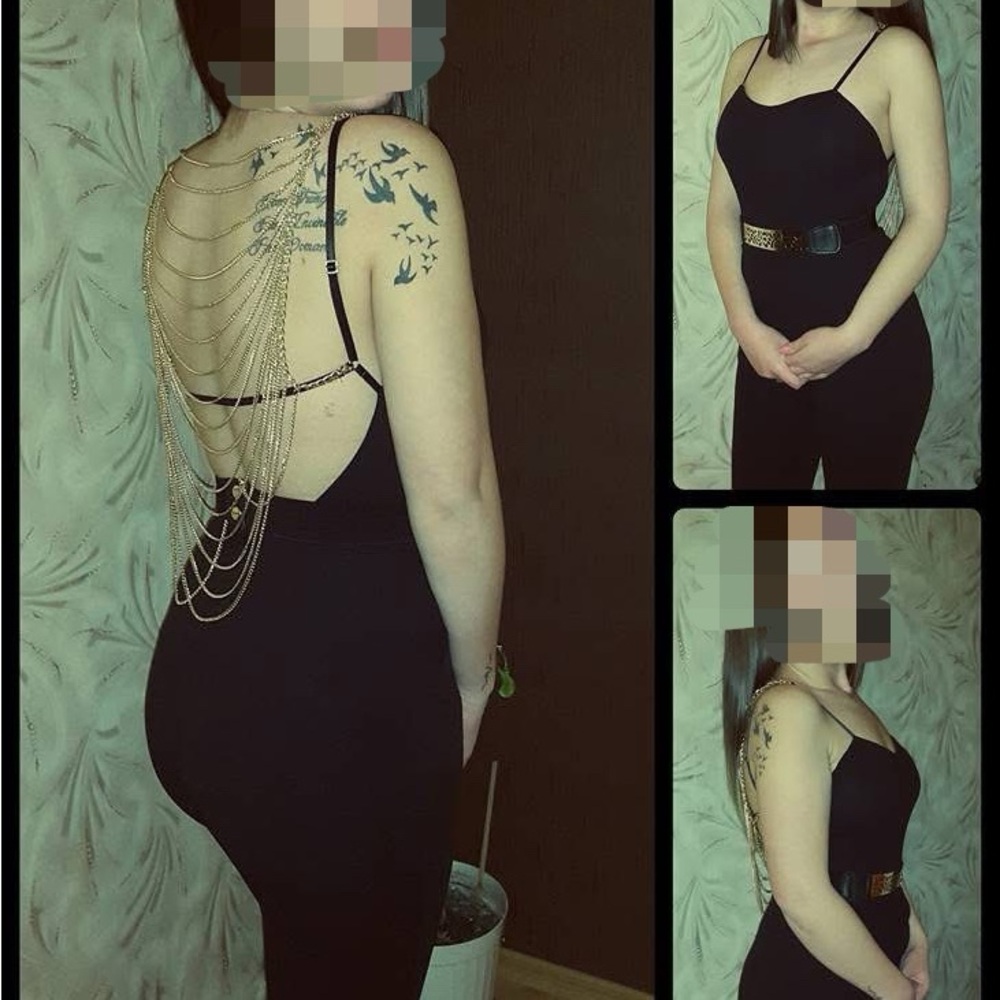 Elegant Black Chain-Back Jumpsuit